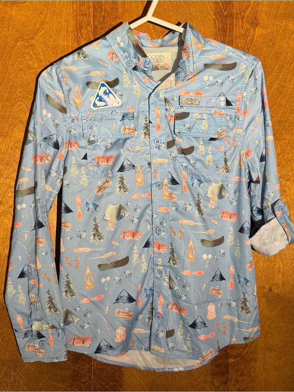 Ocean & Coast Boys' Light Blue Camp Print Button-Down Shirt